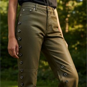Vintage Olive Green GAP Reworked Leather Pants | Hand Embellished
